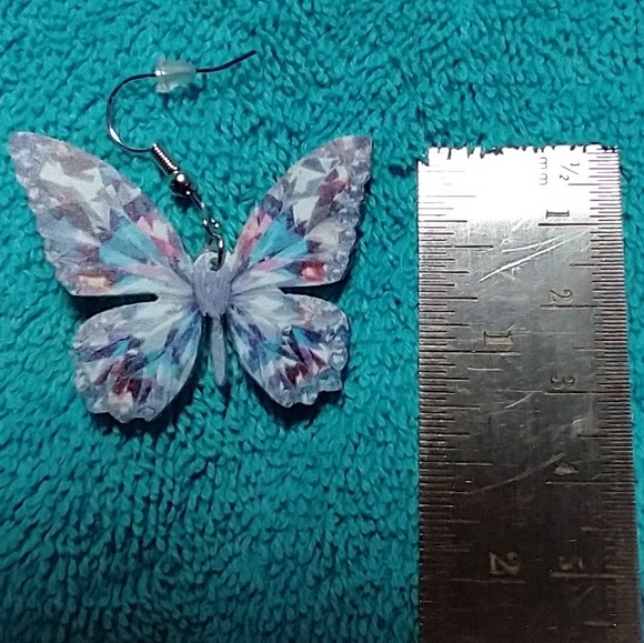 Cute wire dangle butterfly earrings multicolor colorful blue pink - Picture 2 of 3